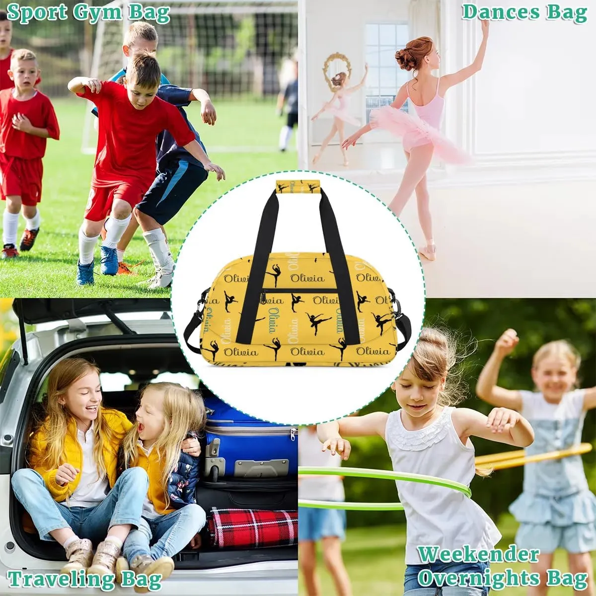 Custom Dance Bag for Girls, Overnight Duffel Bags Cheerleader for Kids Personalized Sport Gym Bag, Gymnastics Duffel Bag with Names - Dance