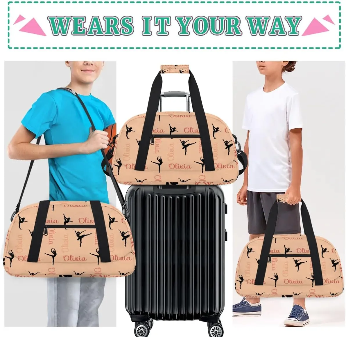 Custom Dance Bag for Girls, Overnight Duffel Bags Cheerleader for Kids Personalized Sport Gym Bag, Gymnastics Duffel Bag with Names - Dance