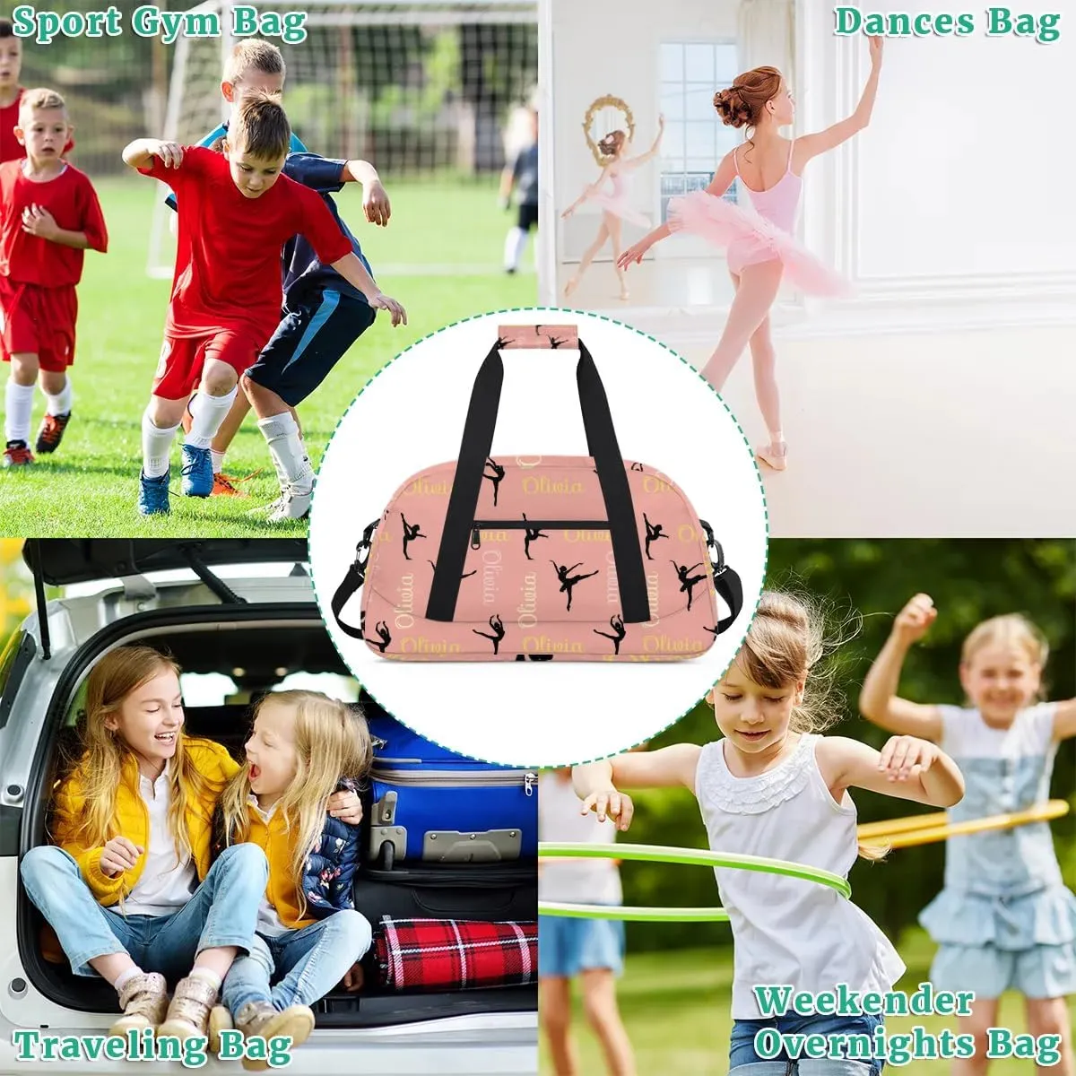 Custom Dance Bag for Girls, Overnight Duffel Bags Cheerleader for Kids Personalized Sport Gym Bag, Gymnastics Duffel Bag with Names - Dance