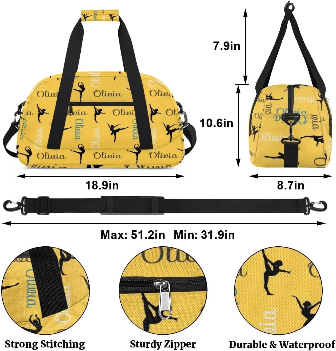Custom Dance Bag for Girls, Overnight Duffel Bags Cheerleader for Kids Personalized Sport Gym Bag, Gymnastics Duffel Bag with Names - Dance