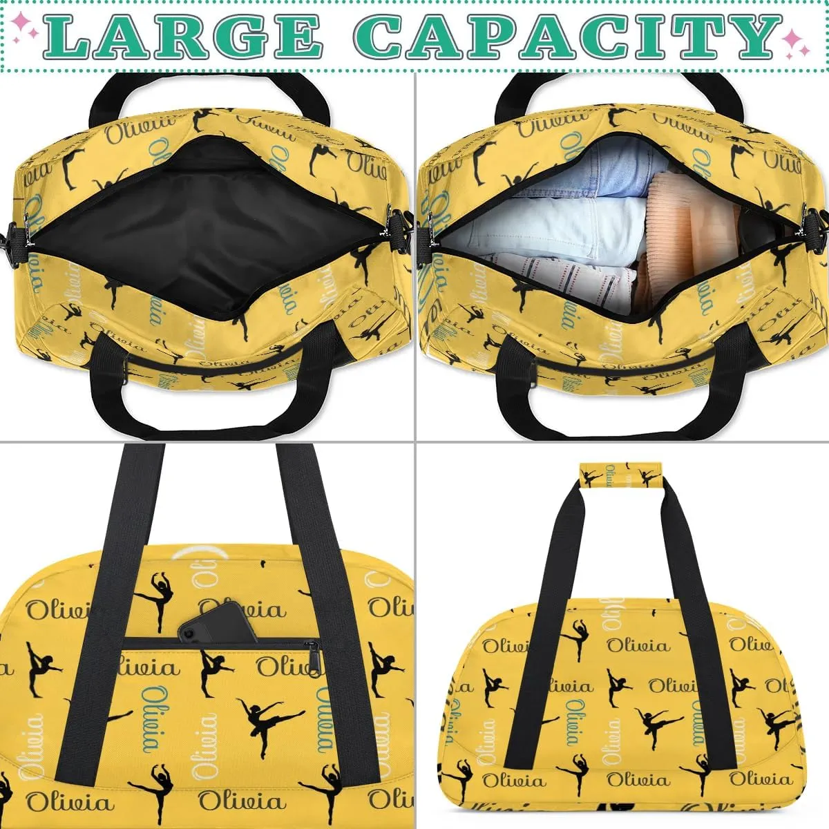 Custom Dance Bag for Girls, Overnight Duffel Bags Cheerleader for Kids Personalized Sport Gym Bag, Gymnastics Duffel Bag with Names - Dance