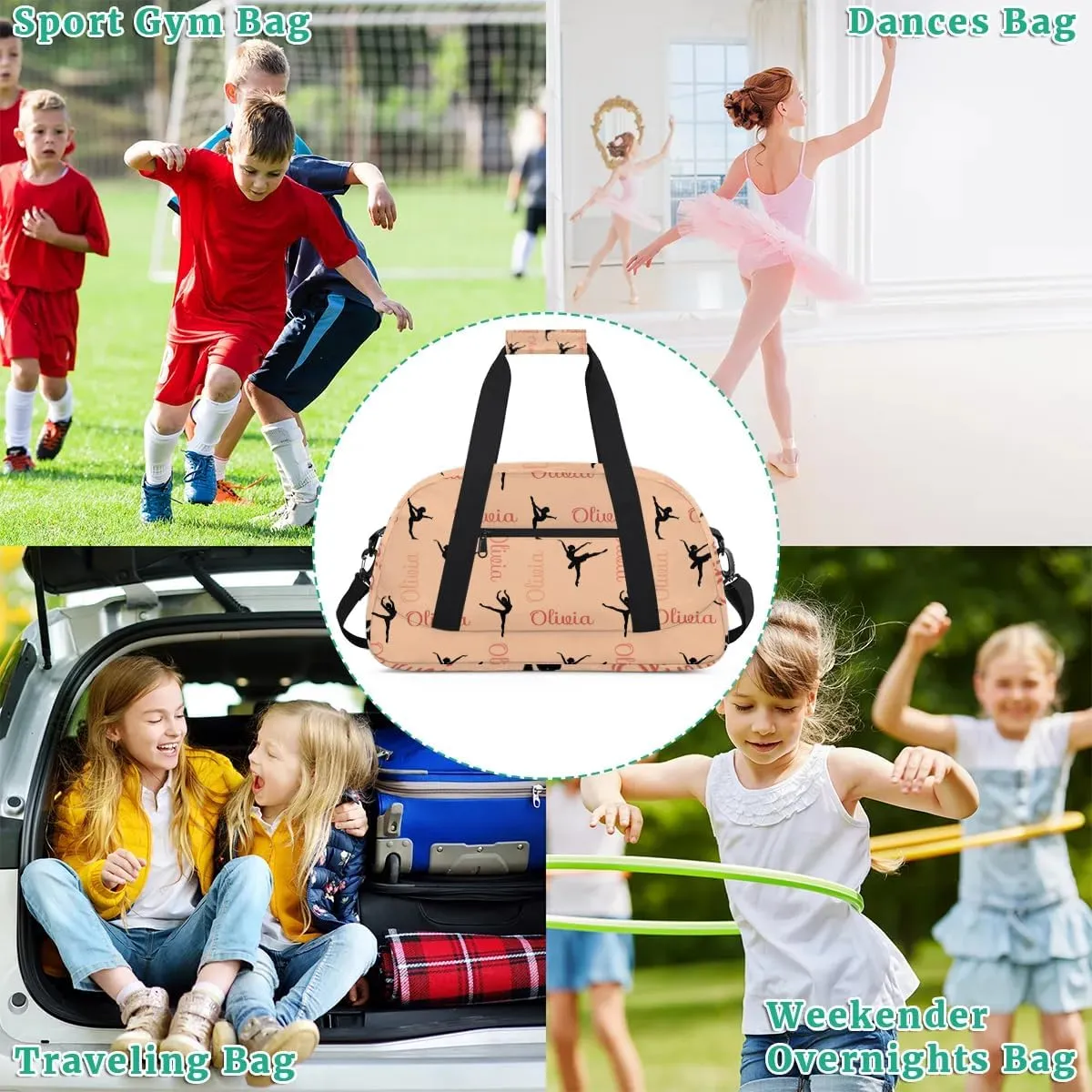 Custom Dance Bag for Girls, Overnight Duffel Bags Cheerleader for Kids Personalized Sport Gym Bag, Gymnastics Duffel Bag with Names - Dance