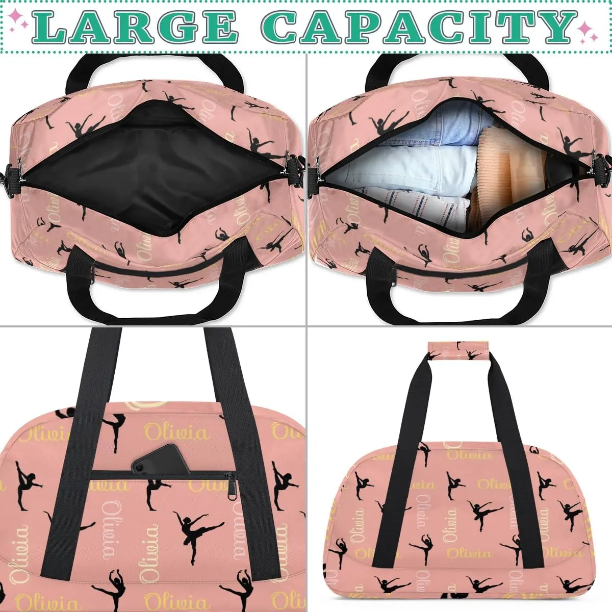 Custom Dance Bag for Girls, Overnight Duffel Bags Cheerleader for Kids Personalized Sport Gym Bag, Gymnastics Duffel Bag with Names - Dance