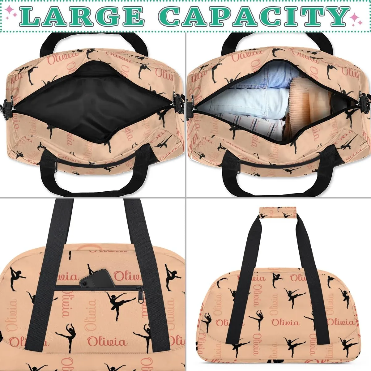 Custom Dance Bag for Girls, Overnight Duffel Bags Cheerleader for Kids Personalized Sport Gym Bag, Gymnastics Duffel Bag with Names - Dance