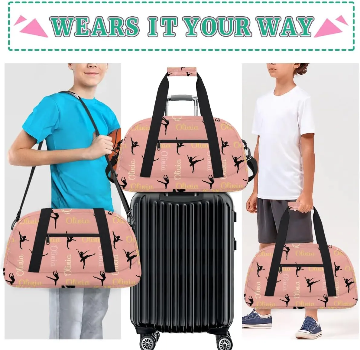 Custom Dance Bag for Girls, Overnight Duffel Bags Cheerleader for Kids Personalized Sport Gym Bag, Gymnastics Duffel Bag with Names - Dance