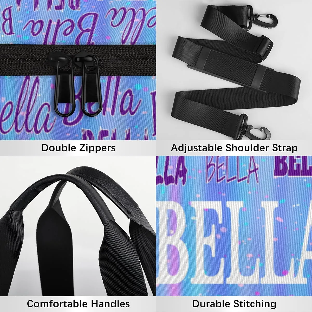 Custom Dance Bag for Girls, Personalized Dance Ballet Bag for Teens Girls Waterproof Weekender Practice Travel Sports Duffel Gym Bag, Light Blue Background