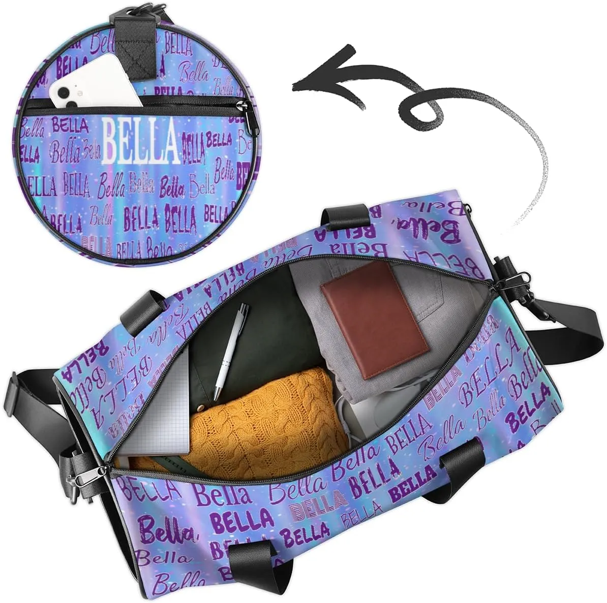 Custom Dance Bag for Girls, Personalized Dance Ballet Bag for Teens Girls Waterproof Weekender Practice Travel Sports Duffel Gym Bag, Light Blue Background