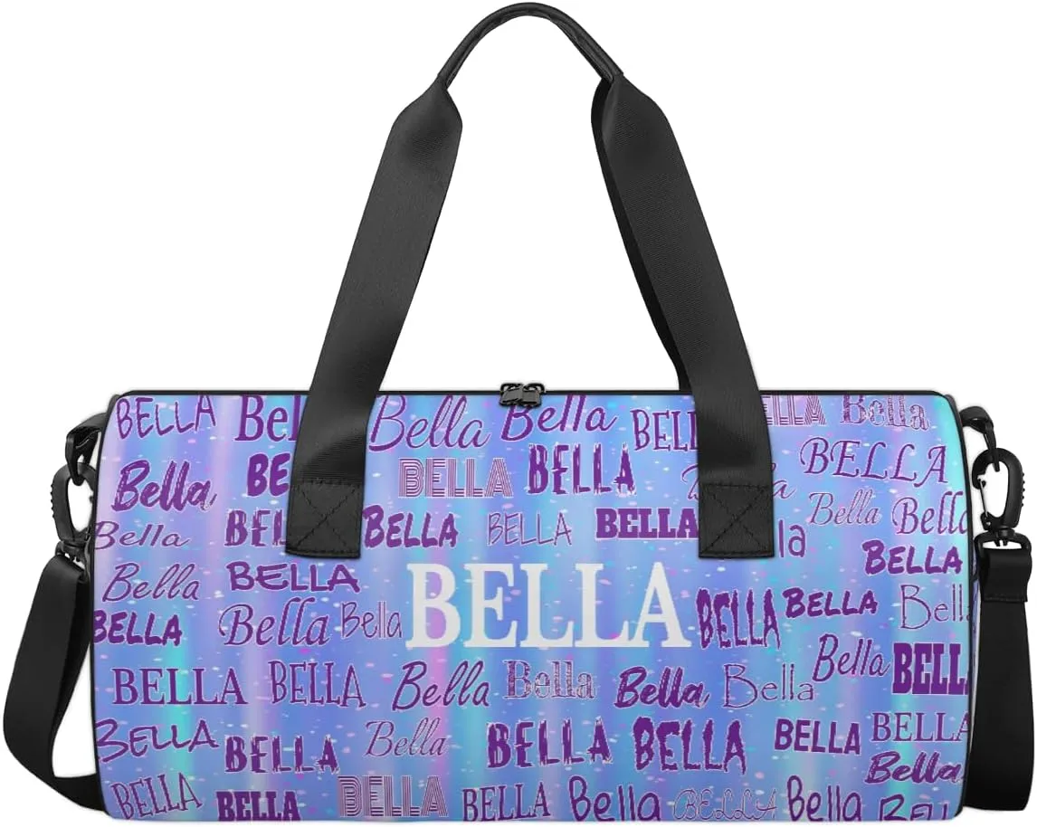 Custom Dance Bag for Girls, Personalized Dance Ballet Bag for Teens Girls Waterproof Weekender Practice Travel Sports Duffel Gym Bag, Light Blue Background