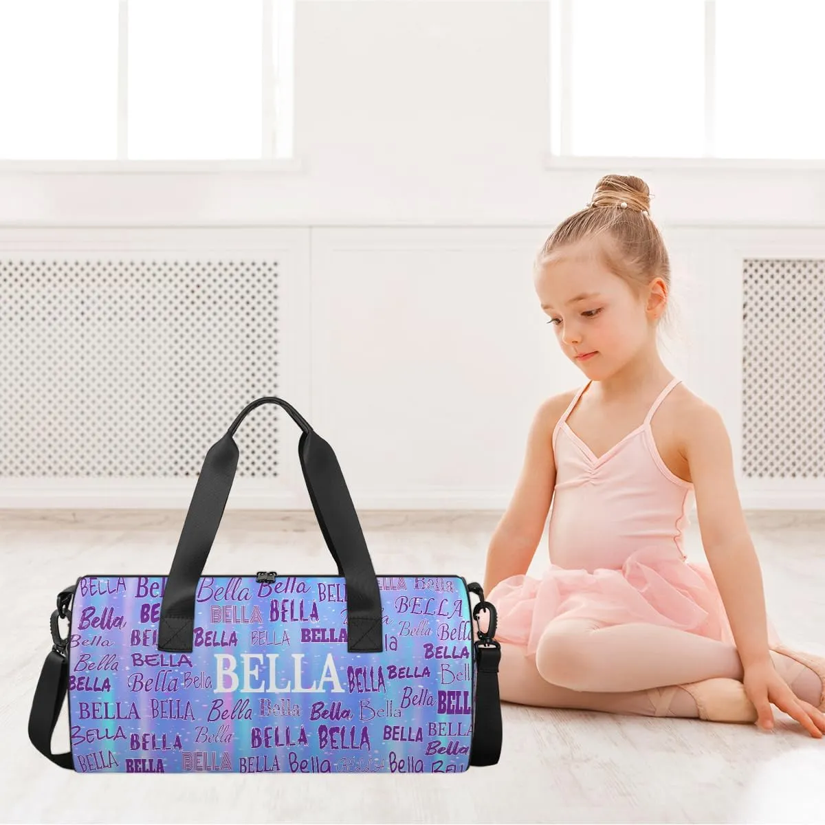 Custom Dance Bag for Girls, Personalized Dance Ballet Bag for Teens Girls Waterproof Weekender Practice Travel Sports Duffel Gym Bag, Light Blue Background