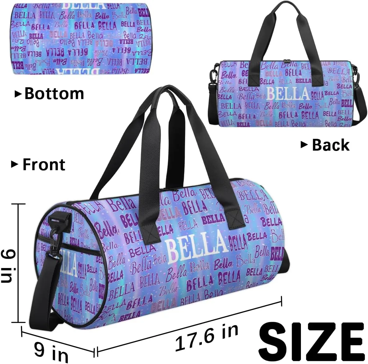 Custom Dance Bag for Girls, Personalized Dance Ballet Bag for Teens Girls Waterproof Weekender Practice Travel Sports Duffel Gym Bag, Light Blue Background