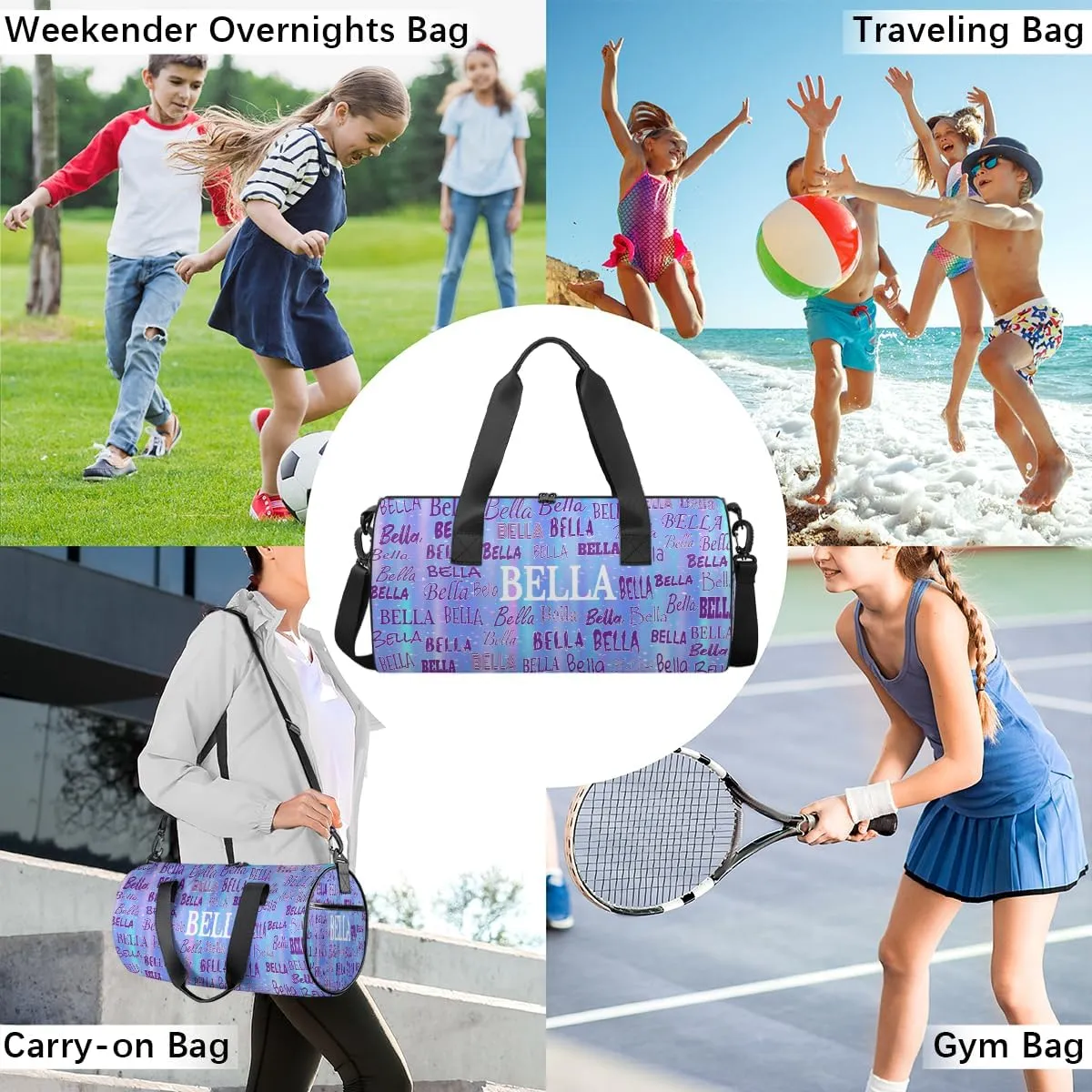 Custom Dance Bag for Girls, Personalized Dance Ballet Bag for Teens Girls Waterproof Weekender Practice Travel Sports Duffel Gym Bag, Light Blue Background