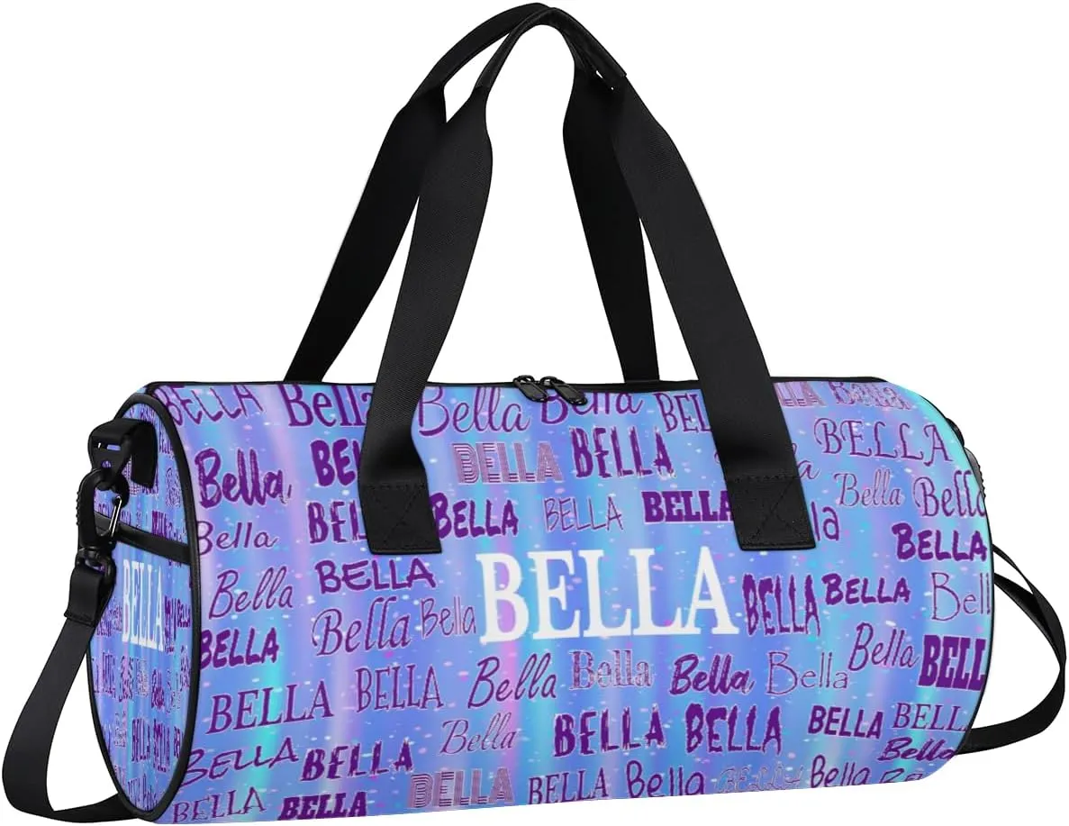 Custom Dance Bag for Girls, Personalized Dance Ballet Bag for Teens Girls Waterproof Weekender Practice Travel Sports Duffel Gym Bag, Light Blue Background