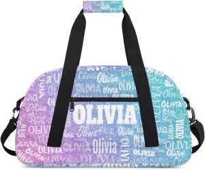 Custom Dance Bag, Personalized Sports Duffle Bag Gym Cheer Bag Travel Duffel with Name, Dreamy Glitter Light Blue Purple