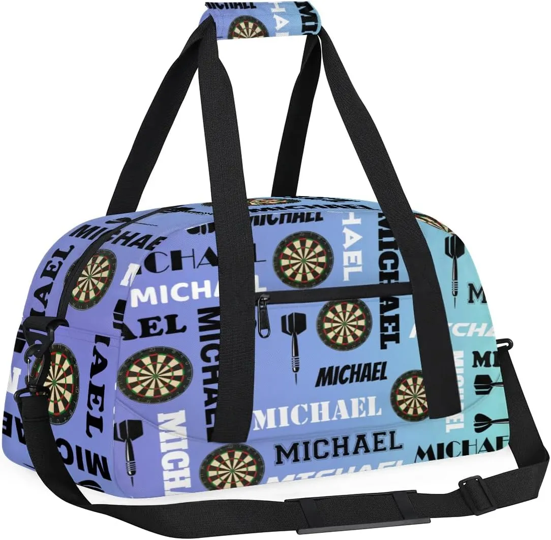 Custom Darts Gym Duffel Bag with Name, Personalized Name Sport Bag Overnight Bags Customized Travel Weekender Bag for Women Men, Blue Purple