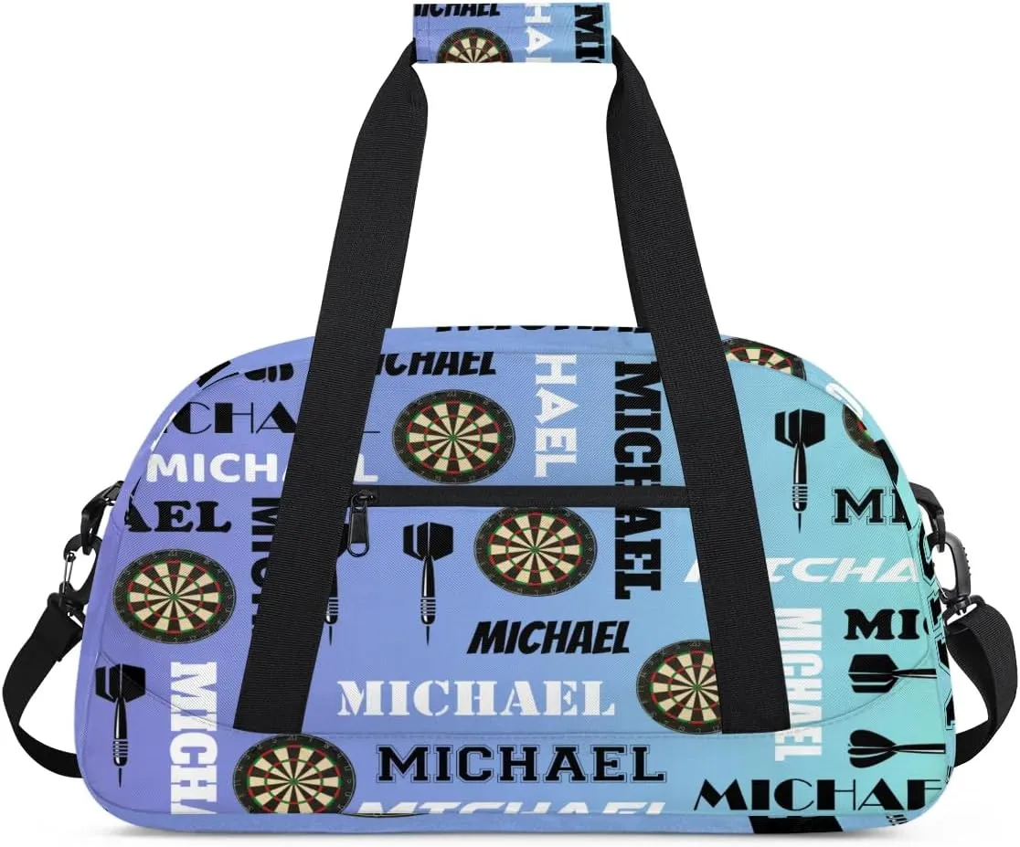 Custom Darts Gym Duffel Bag with Name, Personalized Name Sport Bag Overnight Bags Customized Travel Weekender Bag for Women Men, Blue Purple