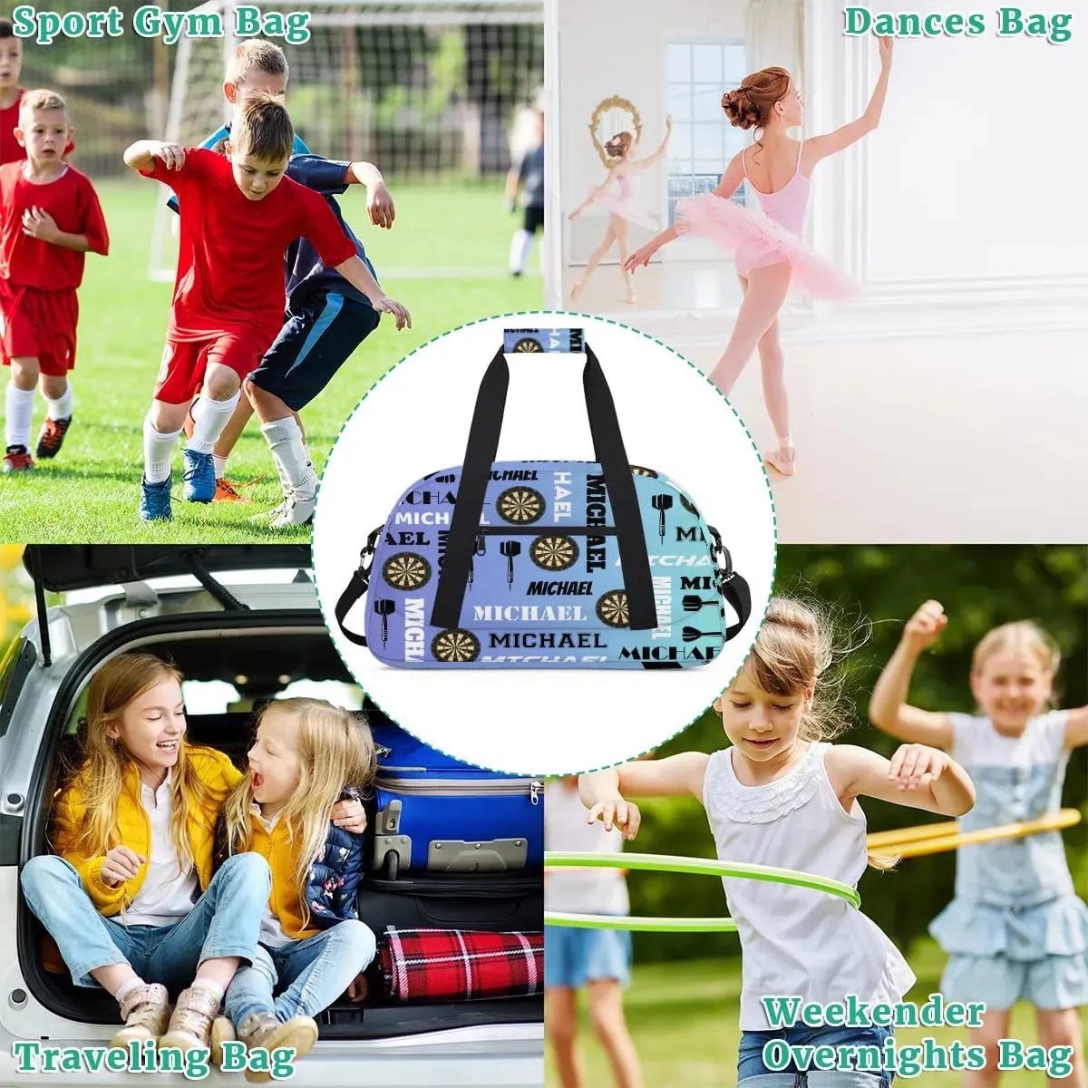 Custom Darts Gym Duffel Bag with Name, Personalized Name Sport Bag Overnight Bags Customized Travel Weekender Bag for Women Men, Blue Purple