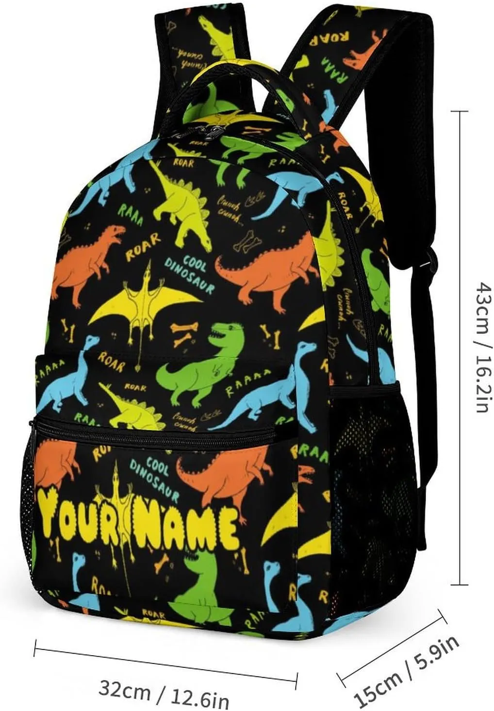 Custom Dinosaur Backpack with Lunch Box & Pencil Case, 16 Inch Cute Jurassic Dinosaurs Themed Bookbag, Adjustable Lightweight Large Capacity, Colorful Daily Casual Backpacks Set with Lunch Bag
