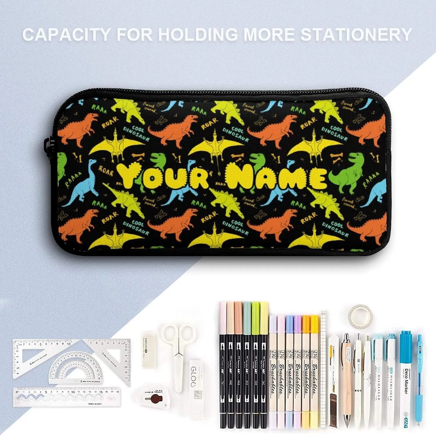 Custom Dinosaur Backpack with Lunch Box & Pencil Case, 16 Inch Cute Jurassic Dinosaurs Themed Bookbag, Adjustable Lightweight Large Capacity, Colorful Daily Casual Backpacks Set with Lunch Bag