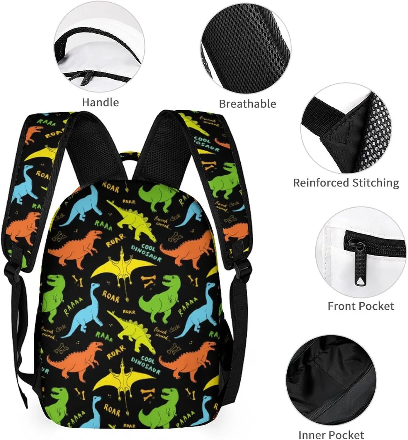 Custom Dinosaur Backpack with Lunch Box & Pencil Case, 16 Inch Cute Jurassic Dinosaurs Themed Bookbag, Adjustable Lightweight Large Capacity, Colorful Daily Casual Backpacks Set with Lunch Bag