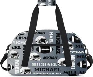 Custom Football Gym Bag Duffel Bag for Women Men, Personalized Sport Bag Overnight Bags Custom Name Travel Weekender Bag, Black Grey