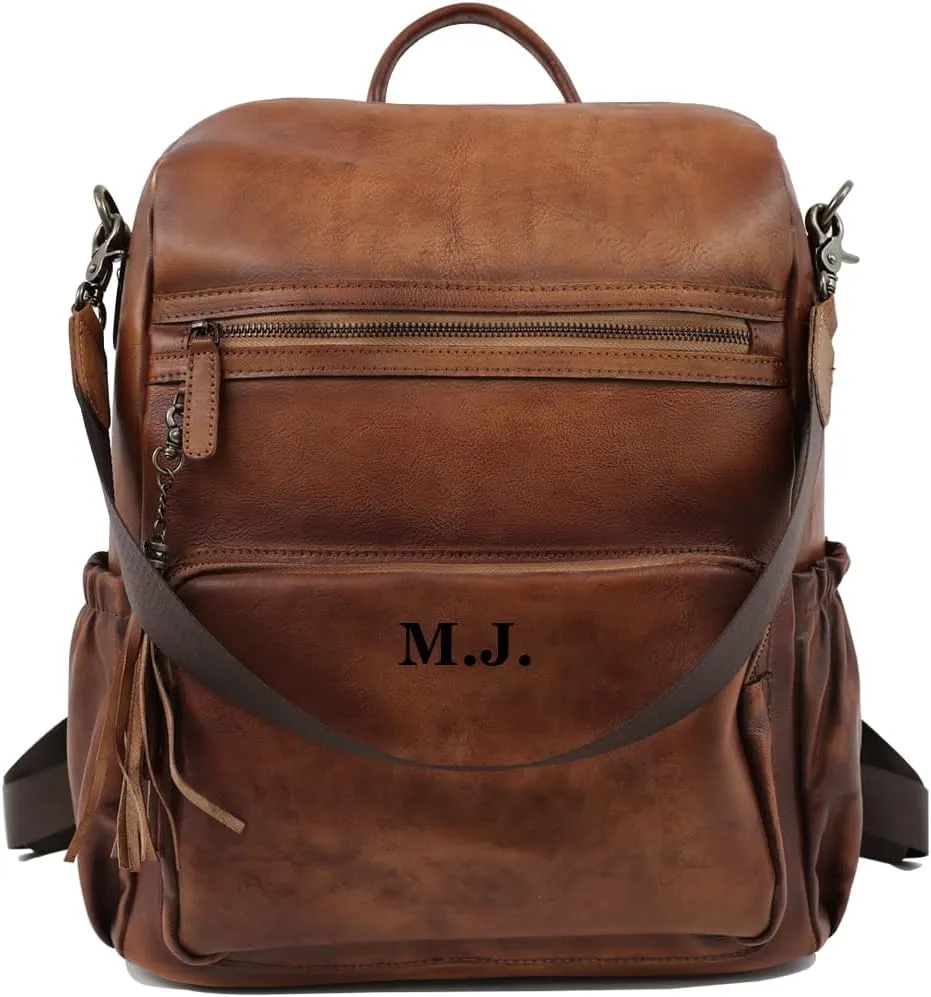 Custom Genuine Leather Backpack For Women,Personalizable Convertible Shoulder Bag,Fashionable Tassel Design Travel Bag,Women's Polished Cowhide Bag