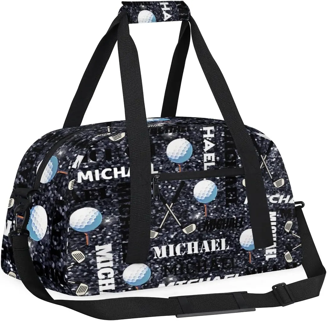 Custom Golf Gym Bag Duffel Bag for Women Men, Personalized Name Sport Bag Overnight Bags Customized Travel Weekender Bag, Dark Glitter
