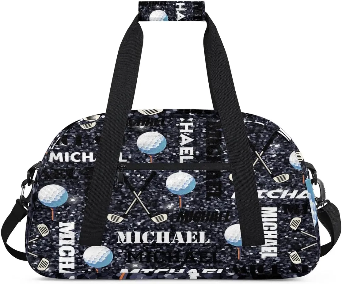 Custom Golf Gym Bag Duffel Bag for Women Men, Personalized Name Sport Bag Overnight Bags Customized Travel Weekender Bag, Dark Glitter