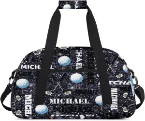 Custom Golf Gym Bag Duffel Bag for Women Men, Personalized Name Sport Bag Overnight Bags Customized Travel Weekender Bag, Dark Glitter
