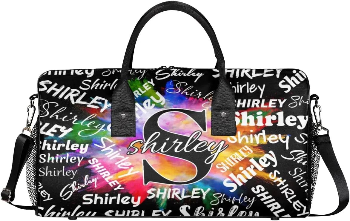 Custom Gym Bag Sports Bag, Personalized Name Duffel Bag Travel Weekender Bags Waterproof Overnight Carry on Bag with Name, Black Colorful
