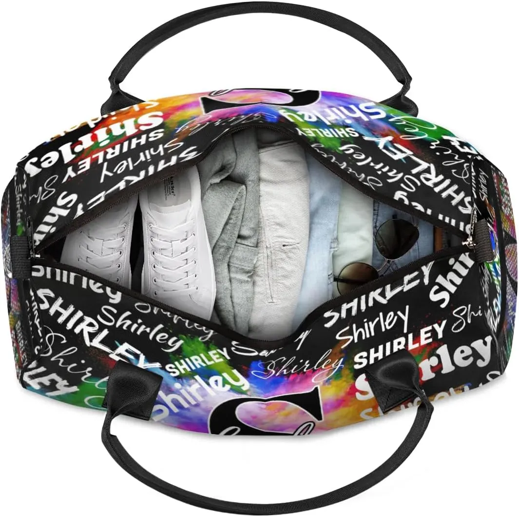 Custom Gym Bag Sports Bag, Personalized Name Duffel Bag Travel Weekender Bags Waterproof Overnight Carry on Bag with Name, Black Colorful