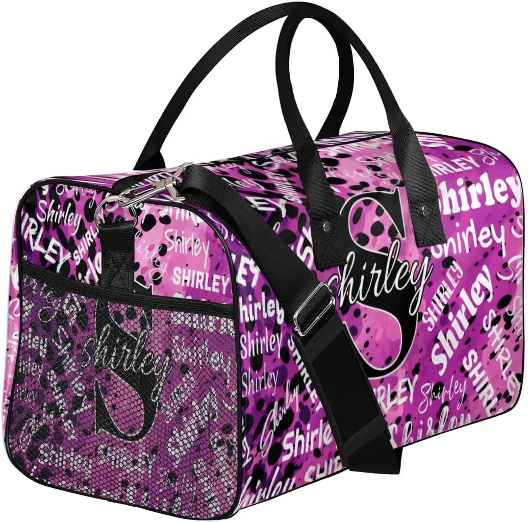 Custom Gym Bag Sports Bag, Personalized Name Duffel Bag Travel Weekender Bags Waterproof Overnight Carry on Bag with Name, Black Purple