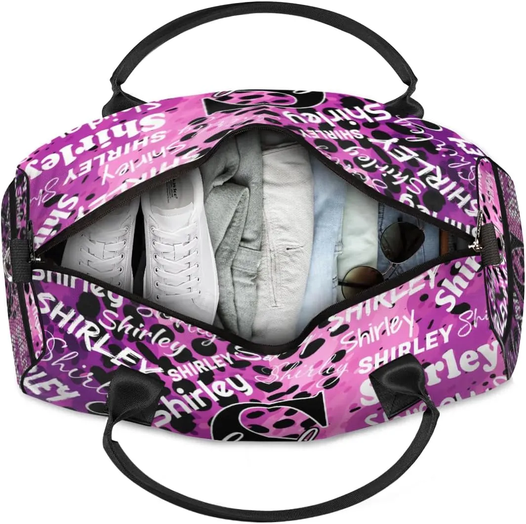 Custom Gym Bag Sports Bag, Personalized Name Duffel Bag Travel Weekender Bags Waterproof Overnight Carry on Bag with Name, Black Purple