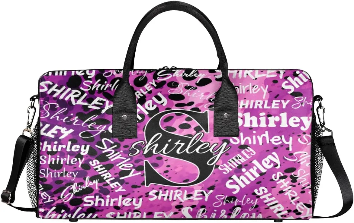 Custom Gym Bag Sports Bag, Personalized Name Duffel Bag Travel Weekender Bags Waterproof Overnight Carry on Bag with Name, Black Purple
