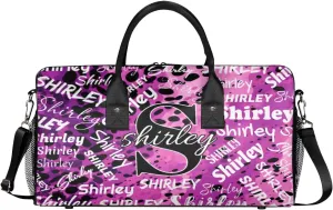Custom Gym Bag Sports Bag, Personalized Name Duffel Bag Travel Weekender Bags Waterproof Overnight Carry on Bag with Name, Black Purple