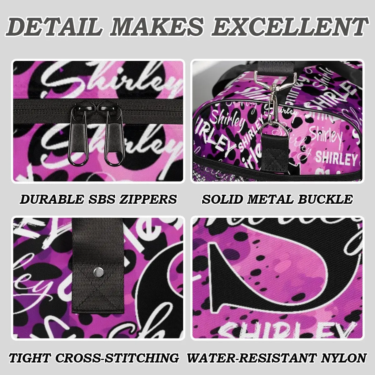 Custom Gym Bag Sports Bag, Personalized Name Duffel Bag Travel Weekender Bags Waterproof Overnight Carry on Bag with Name, Black Purple