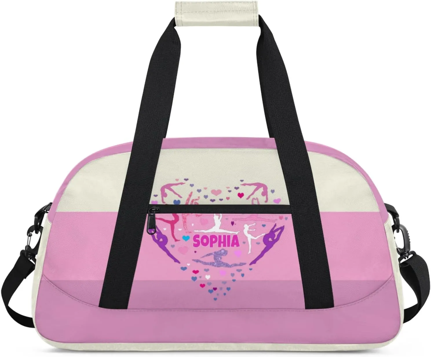 Custom Gym Dance Bag, Personalized Sports Bag for Teens Gym Silhouette Love Heart Beige Pink Waterproof Weekender Carry Practice Travel Bag