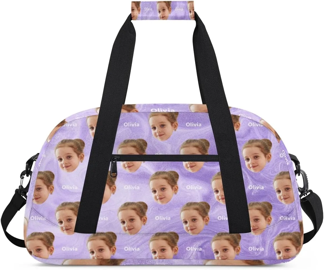 Custom Gymnastics Bag with Name and Photo, Personalized Sports Gym Bag for Teens Boys Girls Waterproof Weekender Carry Practice Travel Bag, Light Purple Sand Texture