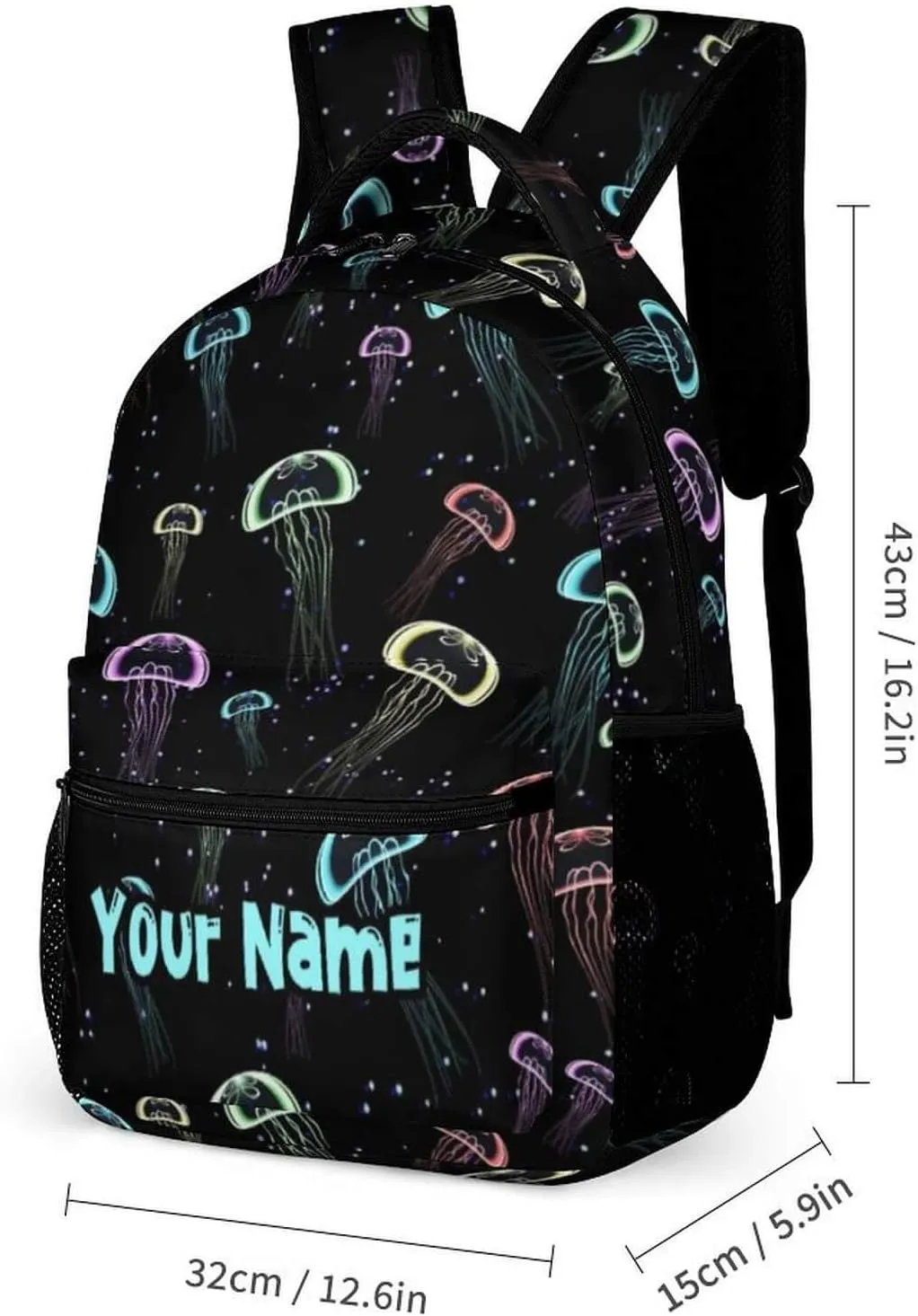 Custom Jellyfish Backpack for Kids Girls Boys School, 16 Inches Cute Jellyfishes Theme Bookbag, Adjustable, Lightweight, Large Capacity, Colorful Daily Casual Backpacks