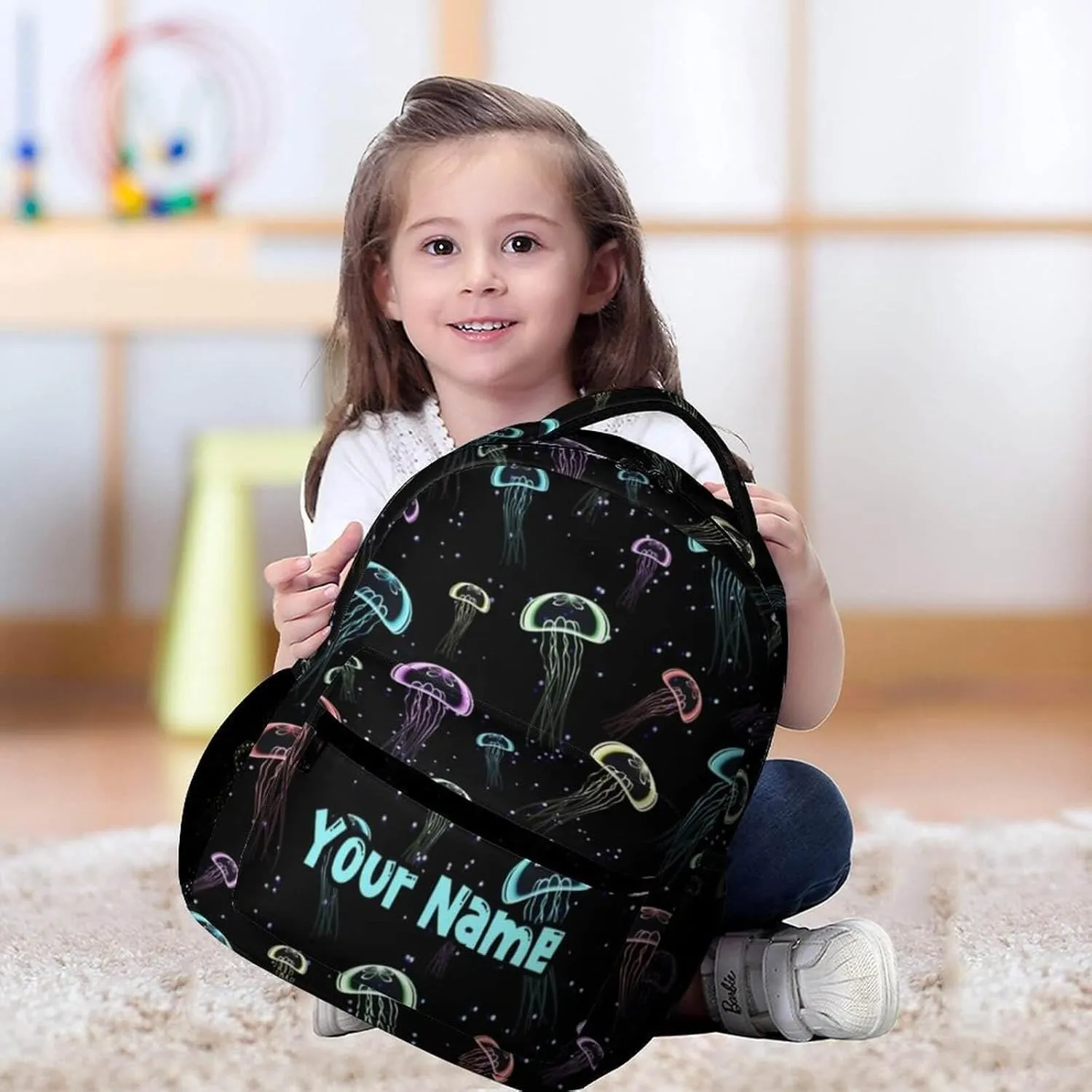 Custom Jellyfish Backpack for Kids Girls Boys School, 16 Inches Cute Jellyfishes Theme Bookbag, Adjustable, Lightweight, Large Capacity, Colorful Daily Casual Backpacks