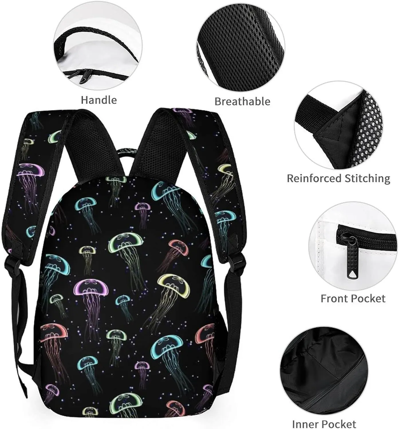 Custom Jellyfish Backpack for Kids Girls Boys School, 16 Inches Cute Jellyfishes Theme Bookbag, Adjustable, Lightweight, Large Capacity, Colorful Daily Casual Backpacks