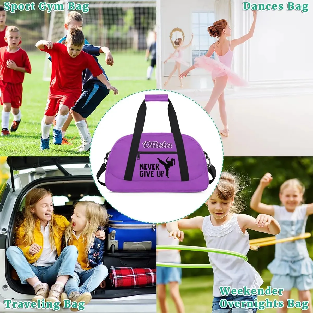 Custom Karate Sports Gym Bag for Girls Boys, Overnight Duffel Bags Cheerleader for Kids Personalized Dance Bag, Gymnastics Duffel Bag - Taekwondo