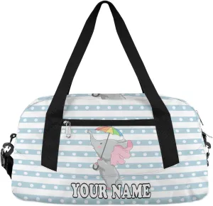Custom Kids Duffel Overnight Bag Cute Elephant Personalized Kids Duffel Bag for Girls Boys Customized Kids Gifts - Animal Flower