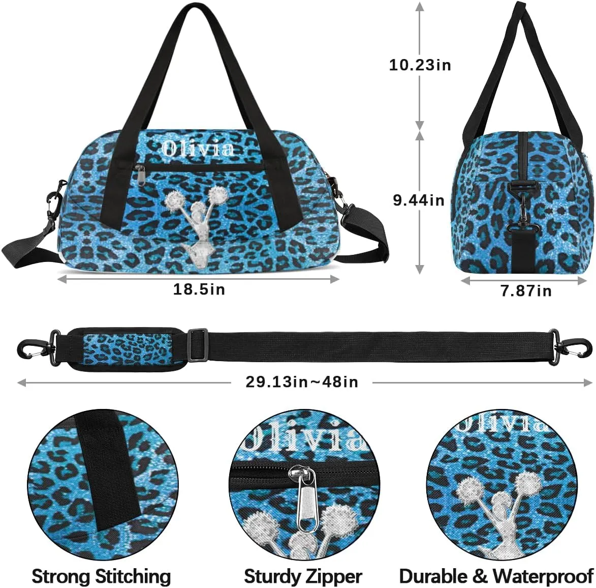 Custom Kids Duffel Overnight Bag Personalized Dance Bag Travel Duffel Bag for Girls Boys Customized Kids Gifts- Blue Cheap Cheer Cheerleading