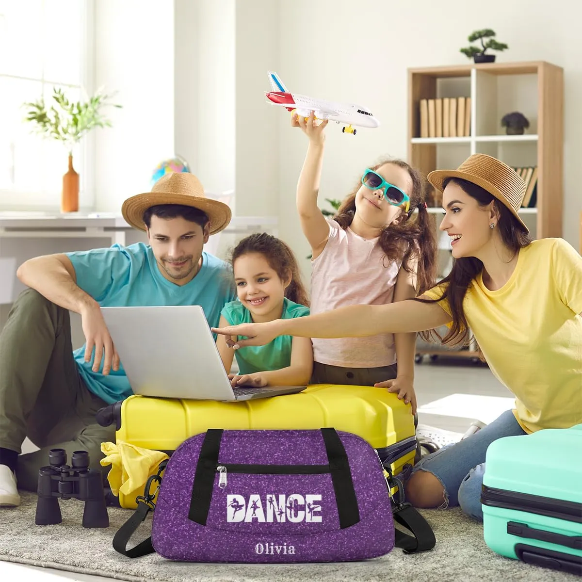 Custom Kids Duffel Overnight Bag Personalized Dance Bag Travel Duffel Bag for Girls Boys Customized Kids Gifts- Cute Purple Dance