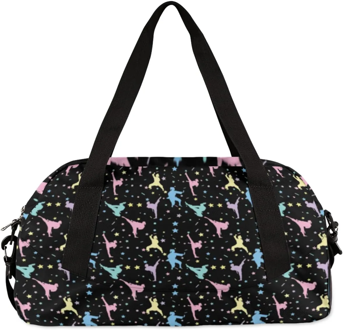 Custom Kids Duffel Overnight Bag Personalized Dance Bag Travel Duffel Bag for Girls Boys Customized Kids Gifts- Gymnast Stars Sparkles Black