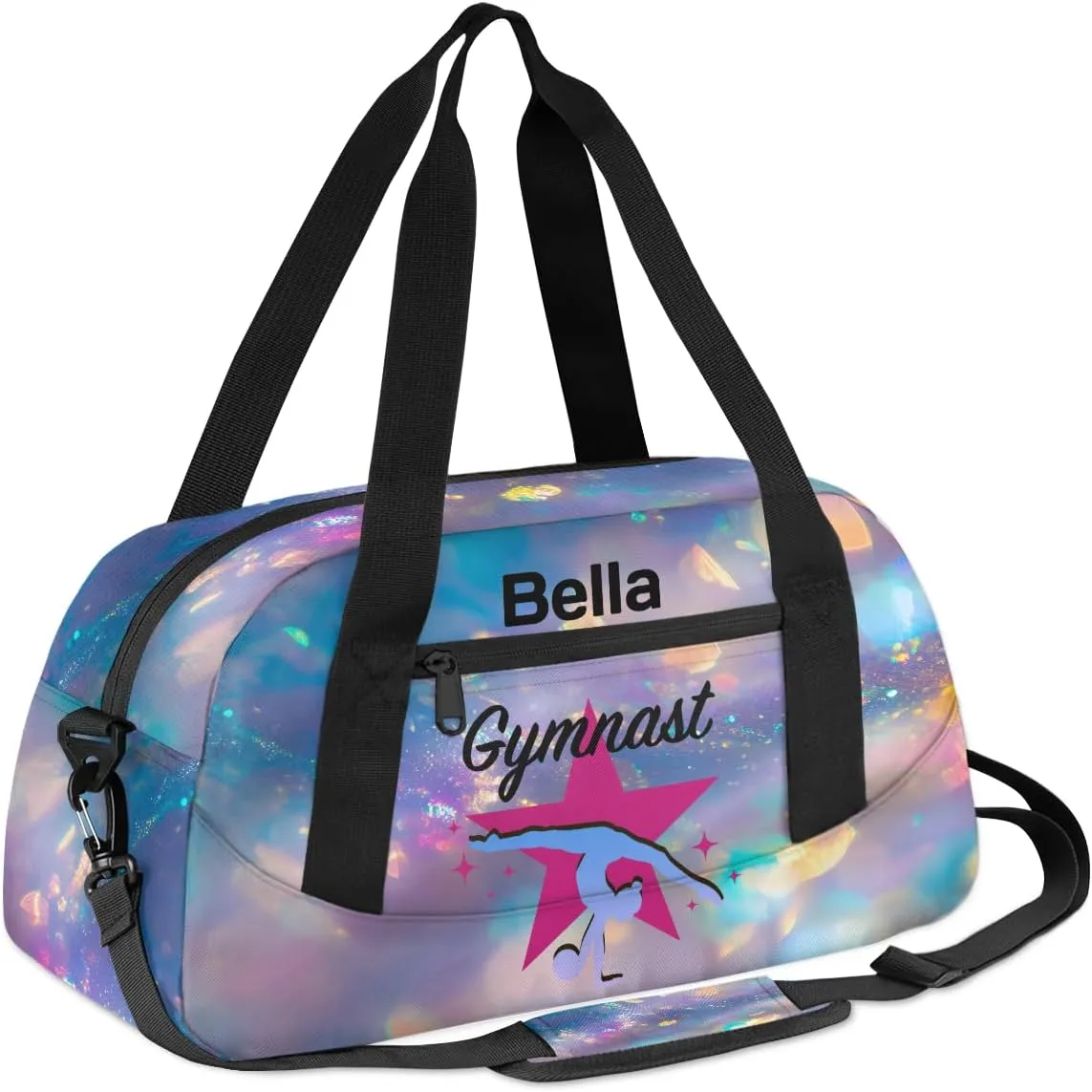 Custom Kids Sports Duffel Bag Iridexcent Glitter Gymnast Personalized Dance Gym Bag for Boys Girls Lightweight Weekender Travel Duffle Cheer Bag