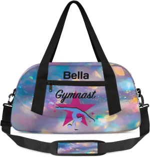 Custom Kids Sports Duffel Bag Iridexcent Glitter Gymnast Personalized Dance Gym Bag for Boys Girls Lightweight Weekender Travel Duffle Cheer Bag