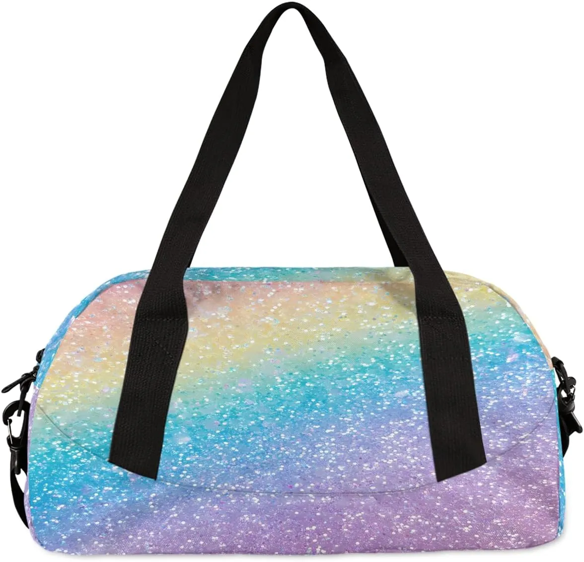 Custom Kids Sports Duffel Bag Rainbow Pastel Glitter Cheer Mom Personalized Dance Gym Bag for Boys Girls Lightweight Weekender Travel Duffle Cheer Bag