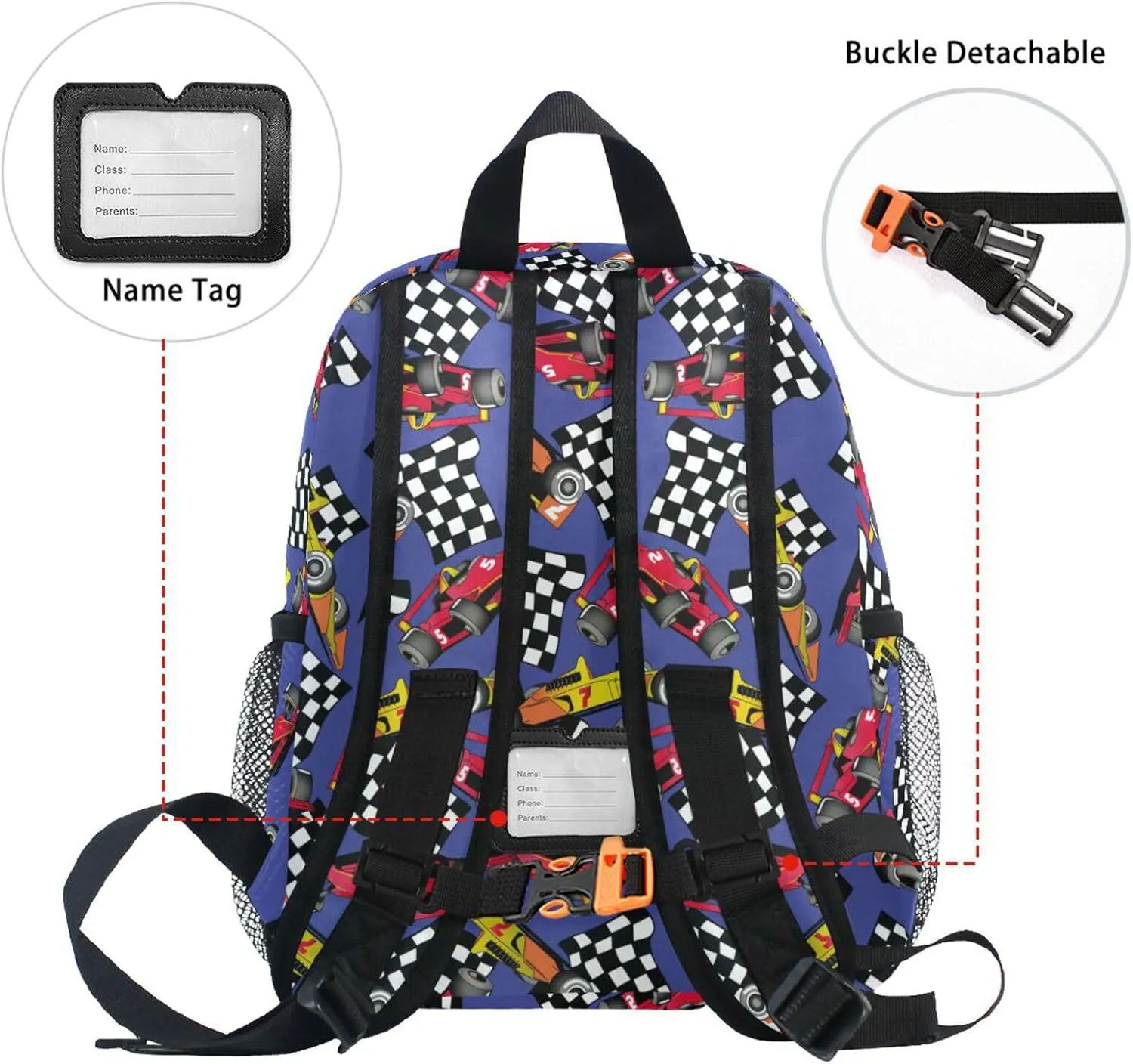 Custom Kids Toddler Backpack, Red Car Backpack for Boys Girls, Preschool School Children Schoolbag Nursery Junior Primary Student Travel Bag