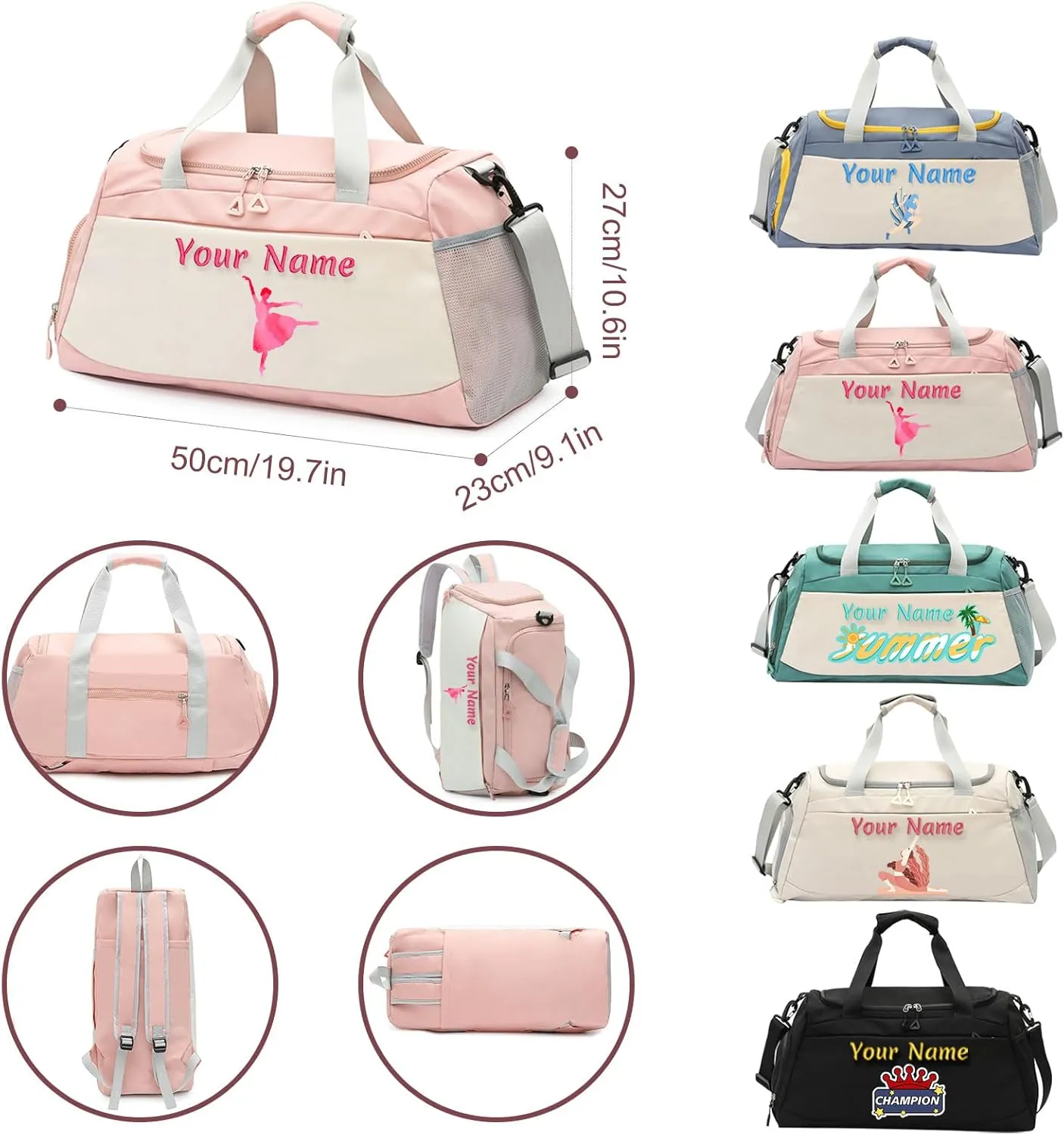 Custom Large Capacity Sports Duffel Bag, Personalized Gym Bag for Men, Weekend Overnight Carry On Bag - With Shoes Compartment and Wet Dry Pocket - Adjustable Strap - Tote Bag/Backpack Dual-purpose